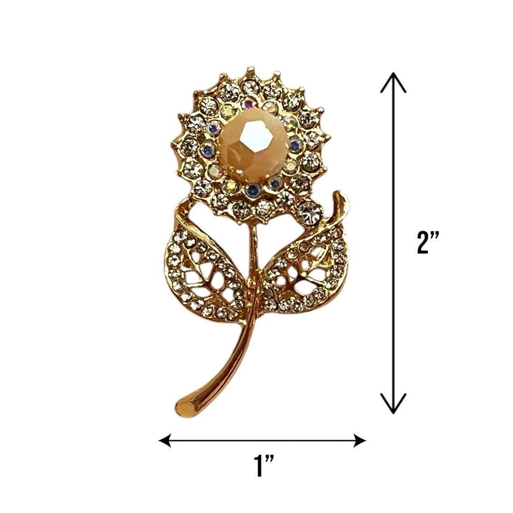 🤯5/$25🤯 Gold Tone Rhinestone Flower Brooch - Picture 4 of 4